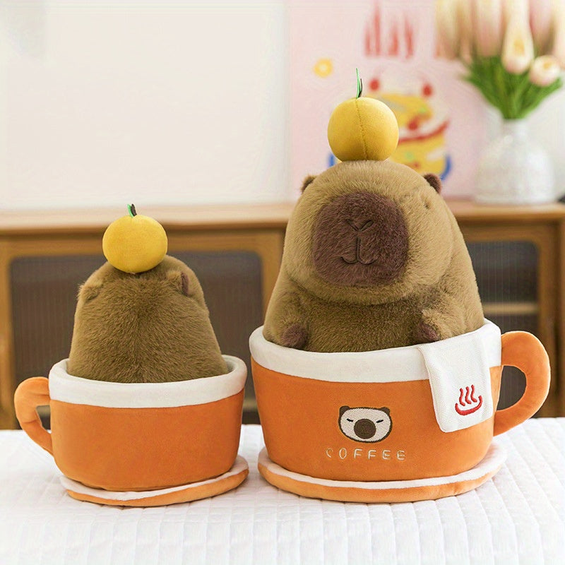 2pcs Capybara Plush Toy Set Office Decor Removable from Cup