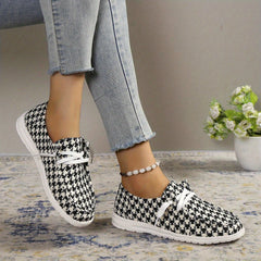 Women's Houndstooth Canvas Shoes Slip On Casual Flat Sneakers