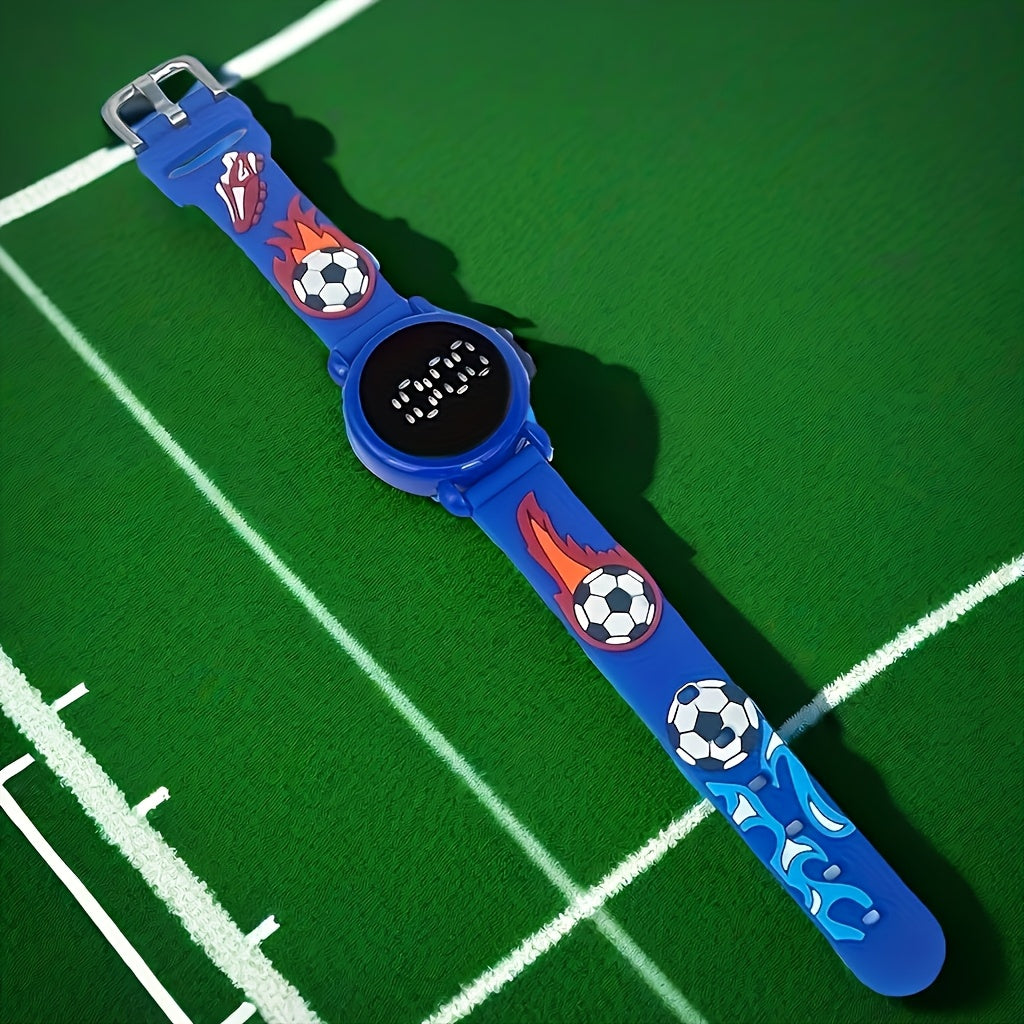 2pcs Boys' Soccer Electronic Watches with Digital Display & Flame Soccer Ball