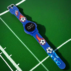 2pcs Boys' Soccer Electronic Watches with Digital Display & Flame Soccer Ball