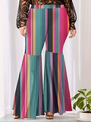Women's Plus Striped Print Flared Leg Stretch Trousers
