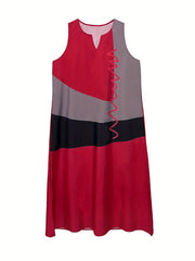  Colorblock Stripe Print Maxi Tank Dress With Pockets