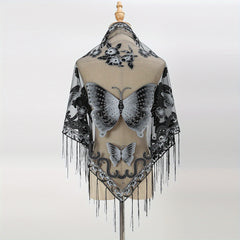 Flower & Butterfly Lace Triangle Scarf Embroidered Shawl