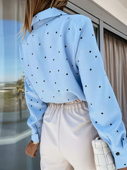  Dot Print Button Up Collar Shirt Top With Pockets