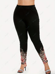 Women's Plus Chain Detail Peplum Tunic Top & Rose Leopard Print Leggings