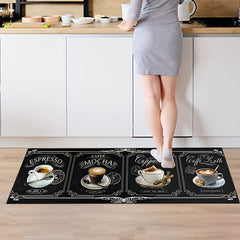 2pcs Coffee Cup Pattern Area Floor Mat Soft Stain-resistant Carpet