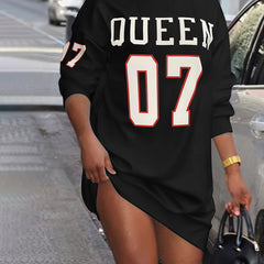 Casual Dress Women's Plus Letter & Number Print Tee Dress
