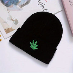 Leaf Embroidery Unisex Warm Hat Windproof Beanie
