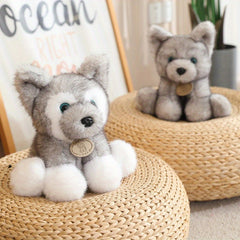 Grey Milk Dog Plush Toy Soft Stuffed Animal with Expressive Eyes