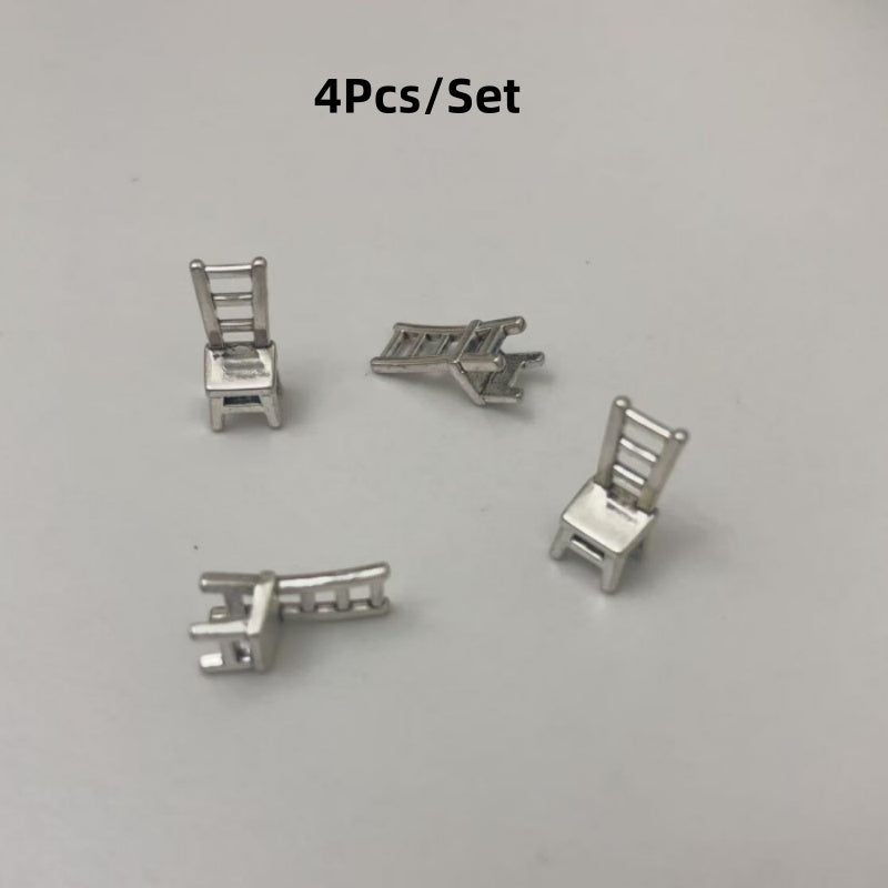 Set of 4 Mini Metal Chairs for Dollhouses