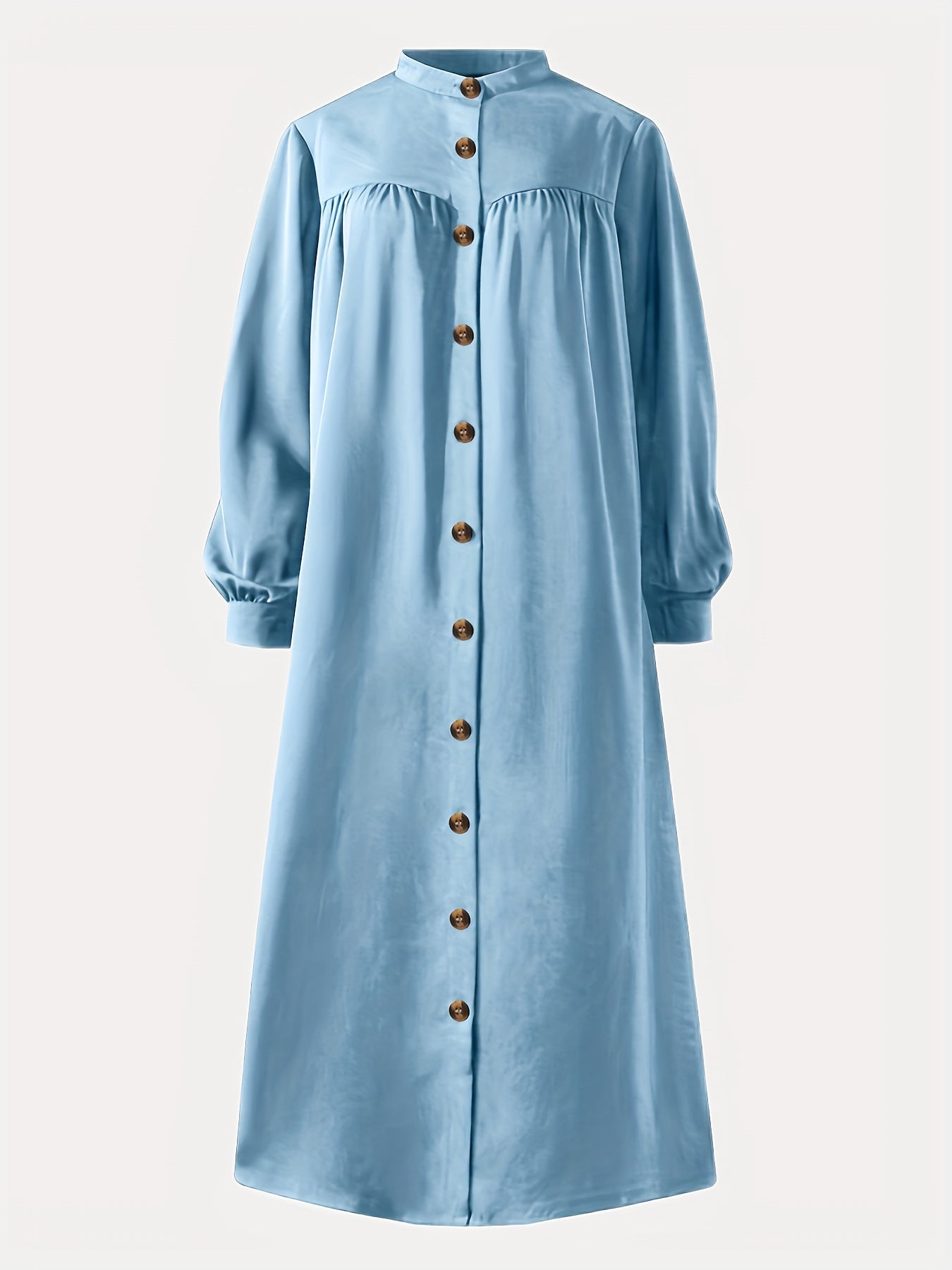  Lantern Sleeve Maxi Shirt Dress With Pockets
