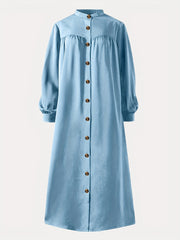  Lantern Sleeve Maxi Shirt Dress With Pockets