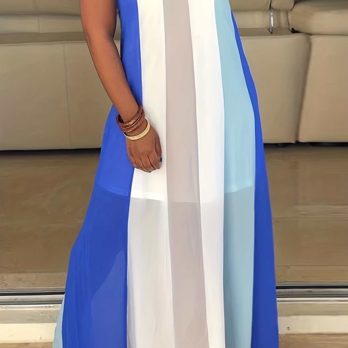  Colorblock Stripe V Neck Loose Fit Cami Summer Dress