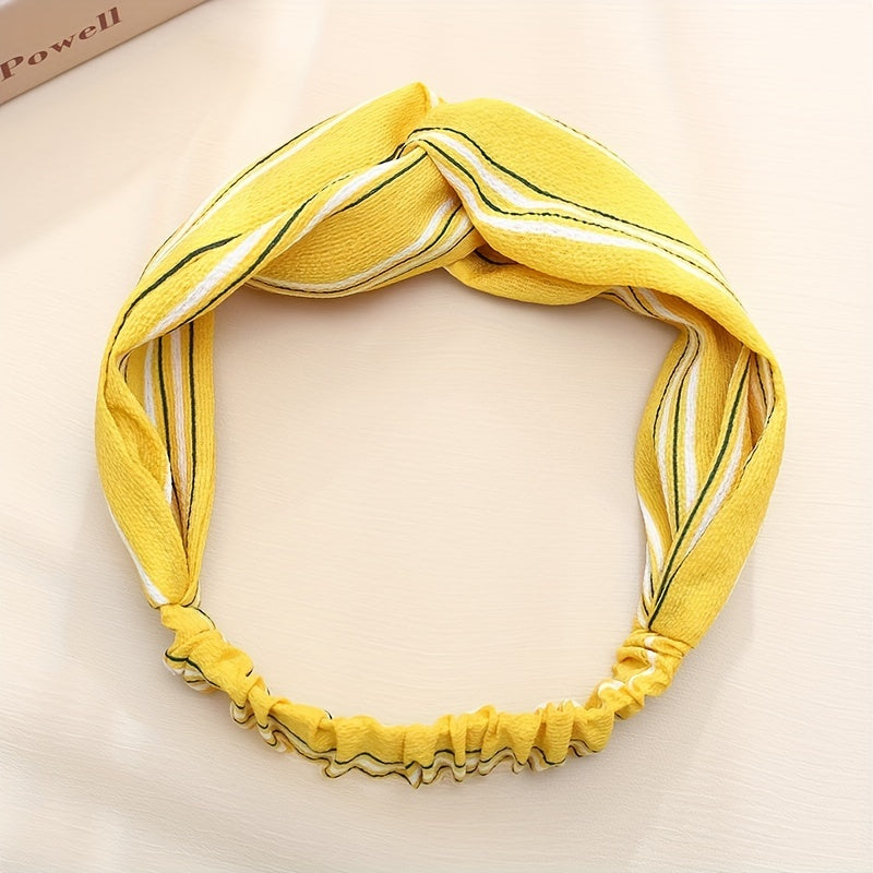 Striped Pattern Headband Cross Knot Hair Band Elastic Hair Band