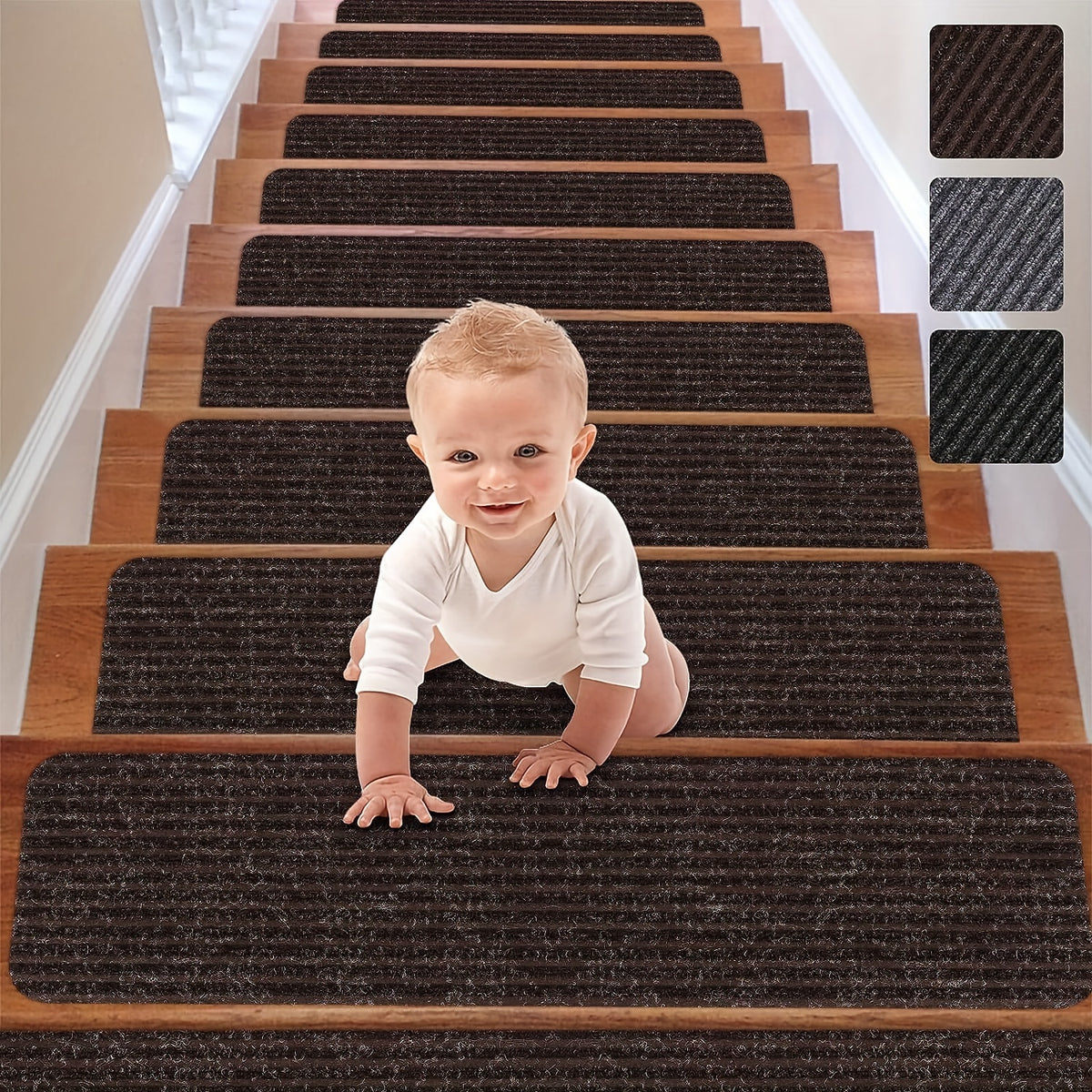 Non Slip Brown Stair Treads 20 X 76 Step Carpet For Staircase