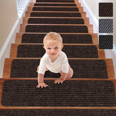 Non Slip Brown Stair Treads 20 X 76 Step Carpet For Staircase