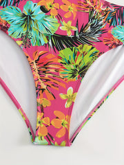  Tropical Print Cut Out Halter One Piece Swimsuit