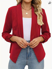  Solid Long Sleeve Open Front Blazer