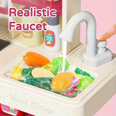 Kids Play Kitchen Set with Realistic Sound & Light Stove Sink Play Food