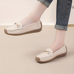 Flat Loafers with Metallic Buckle - Casual Walking Shoes