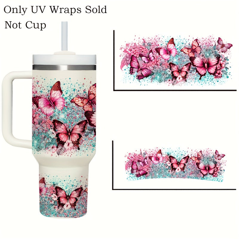 2pcs Vibrant Butterfly & Floral Glass Mug Sleeves Decals