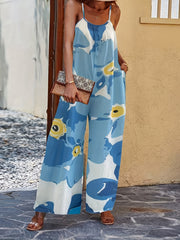 Boho Block Jumpsuit Wide Leg Long Length