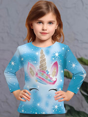 Dreamy 3D Fish Scale Print Long Sleeve Tee for Girls