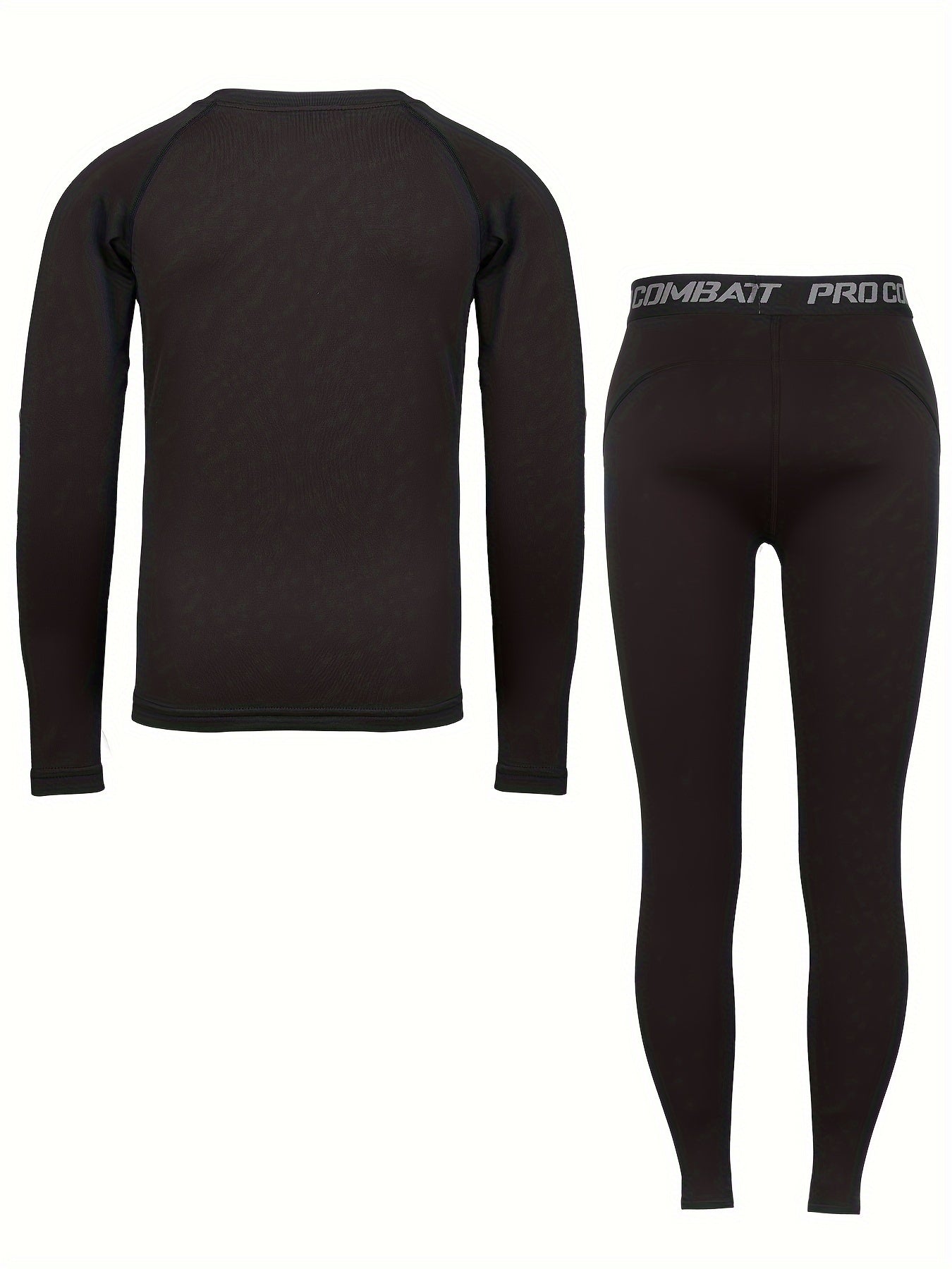 Kids Compression High Elastic Sets Solid Long Sleeve Crew Neck Pullover