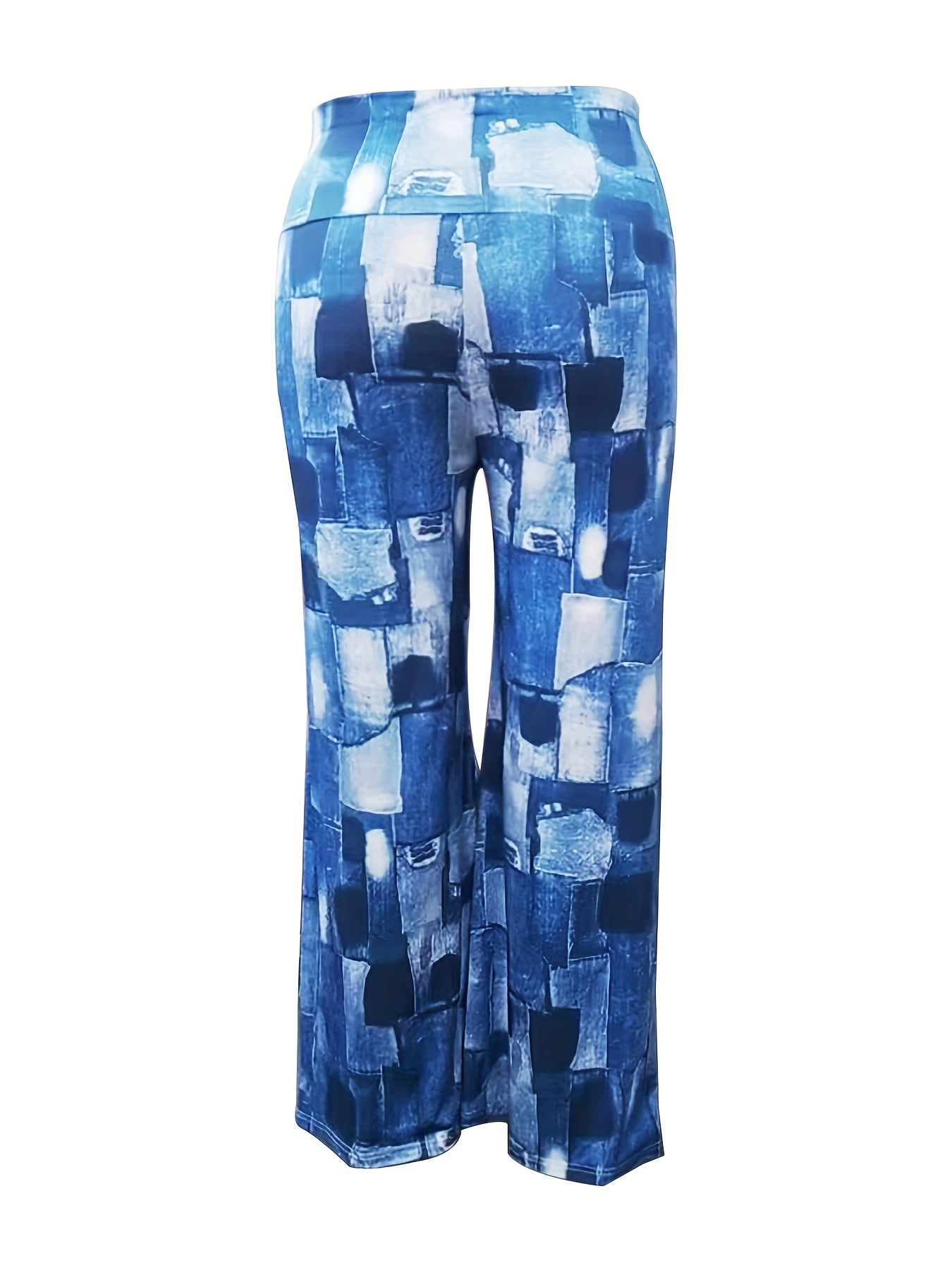  Casual Denim Print High Rise Wide Leg Pants