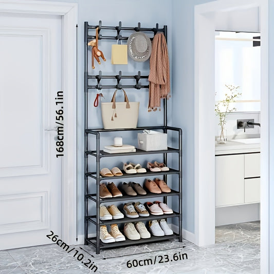 Multifunctional Shoe & Hat Rack Stainless Steel Coat Rack with 8 Hooks 5 Layers