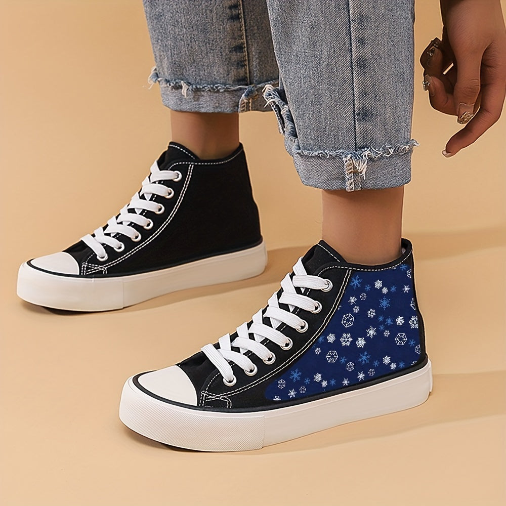 Christmas Snowflake Print High Top Canvas Sneakers