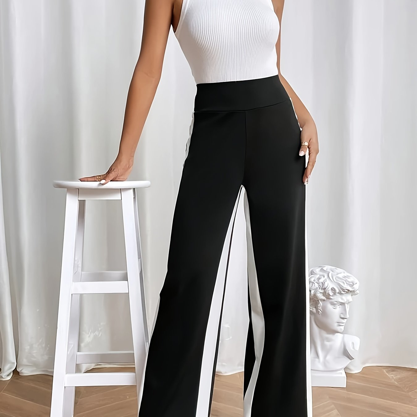  Colorblock High Rise Wide Leg Trousers