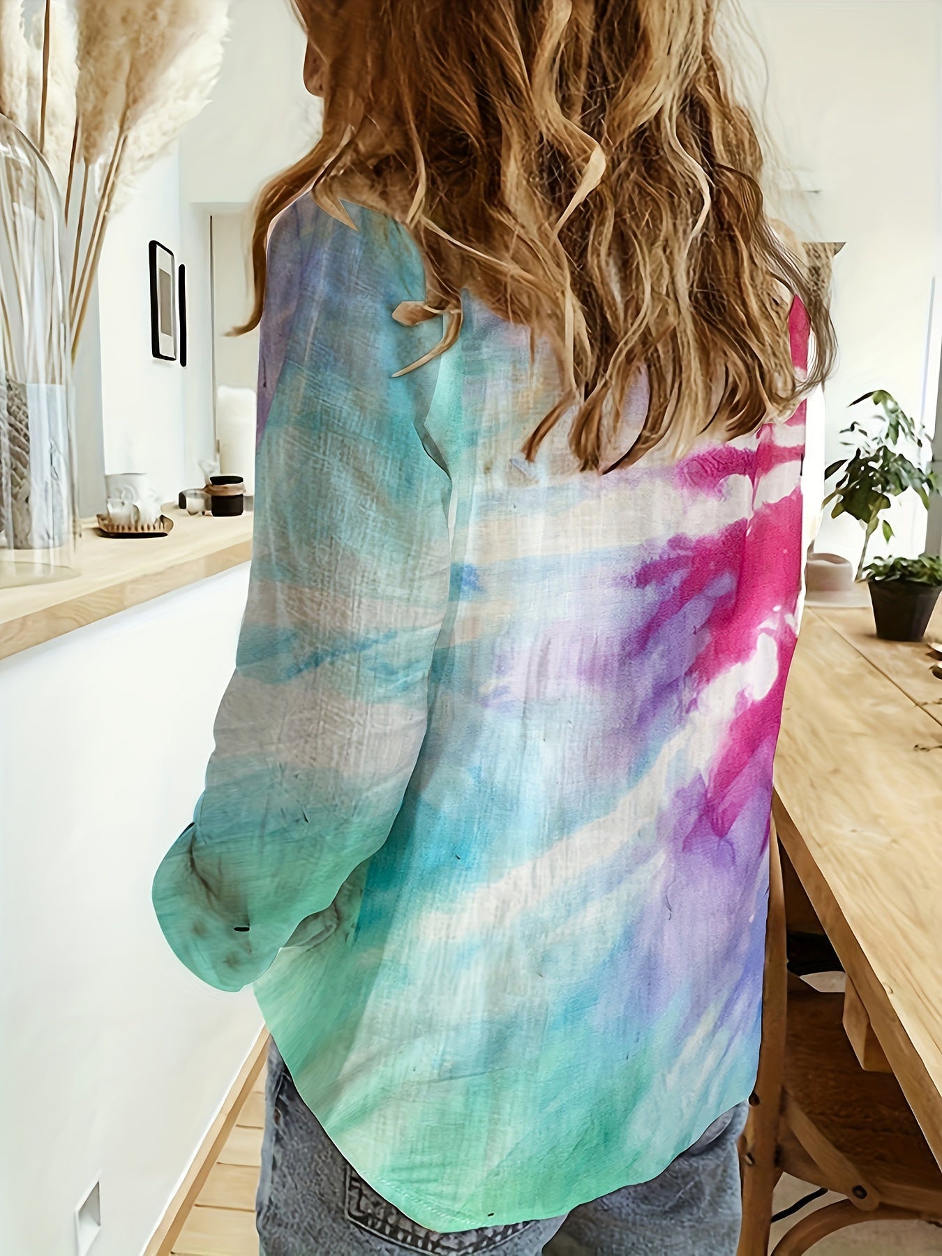 Tie Dye Button Up Long Sleeve Shirt
