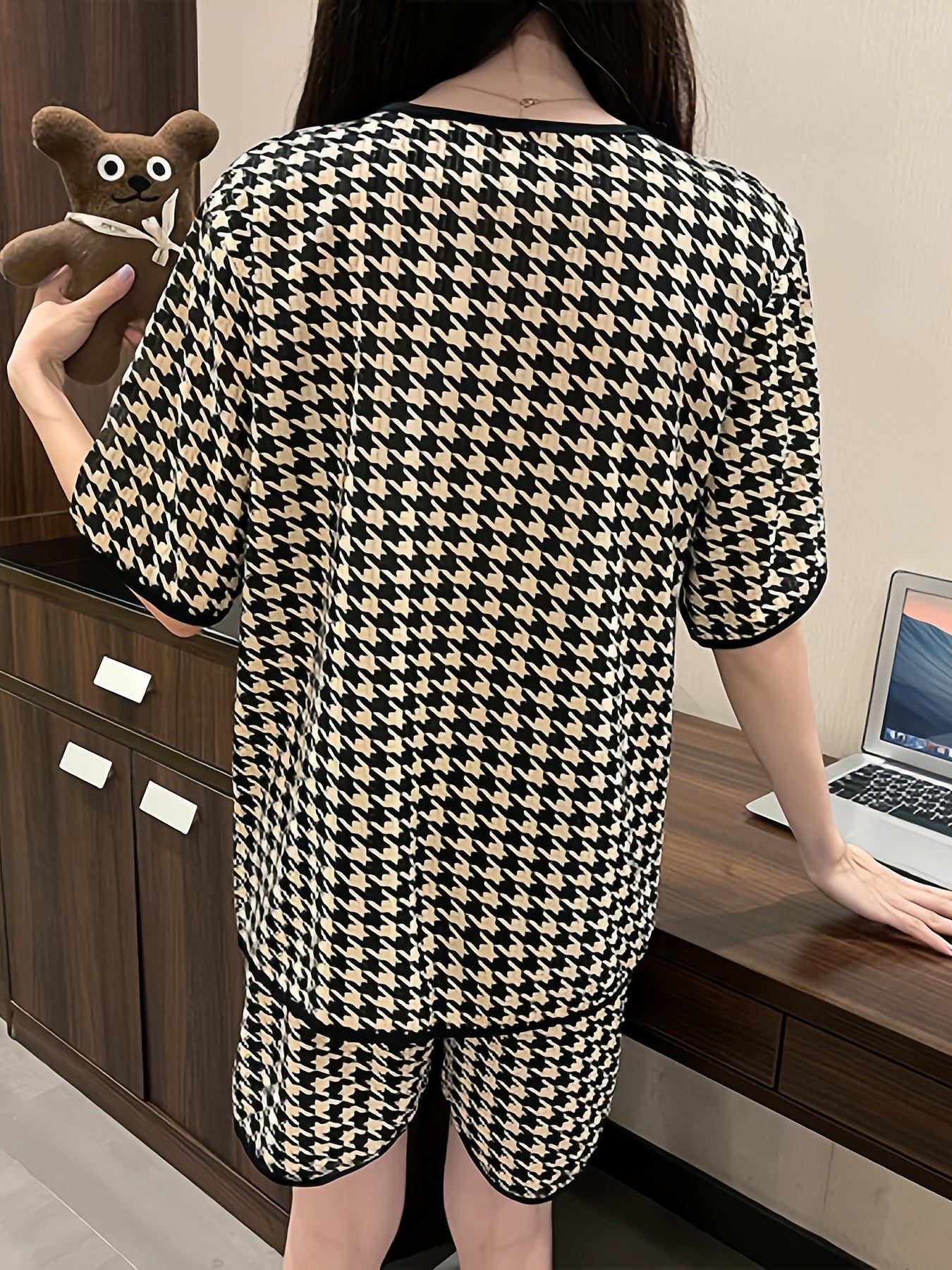 Summer Casual Print Pajamas Short Sleeve Top And Shorts Pajama Set