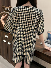 Summer Casual Print Pajamas Short Sleeve Top And Shorts Pajama Set