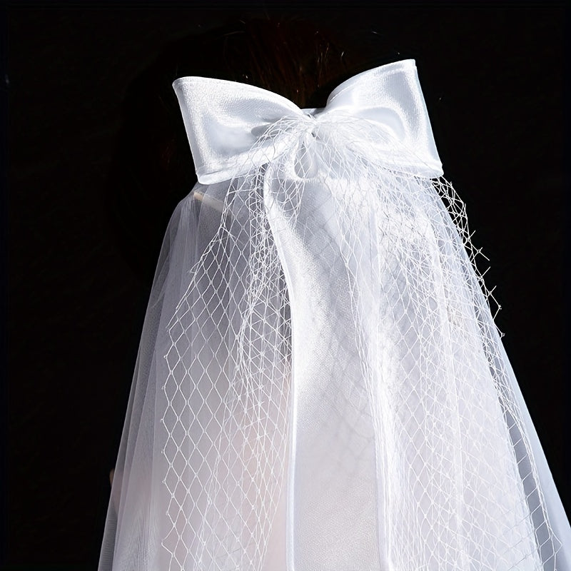 Bridal Head Veil With Mesh And Satin Bowknot Wedding Accessories