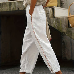  Drawstring Eyelet Embroidered High Rise Elastic Pants