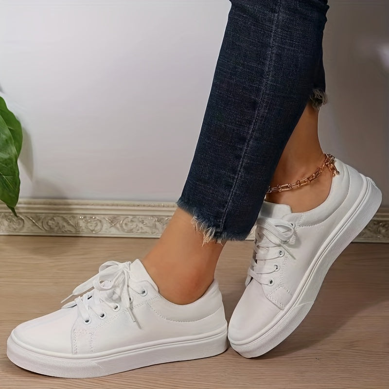 Flat Canvas Sneakers Lace Up Low Top Shoes Casual Walking Shoes