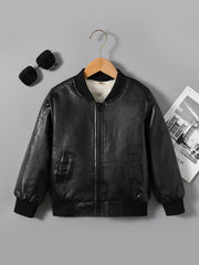 Boys Fleece Zipper Leather Jacket