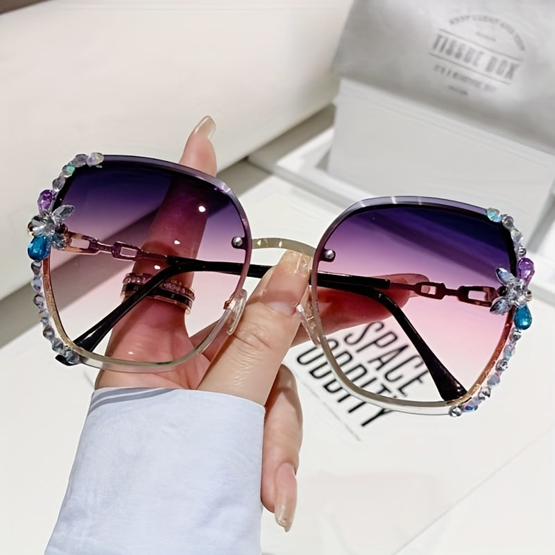 Rhinestone Rimless Sunglasses Gradient Shades UV400