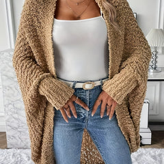  Solid Pom pom Batwing Sleeve Open Front Cardigan