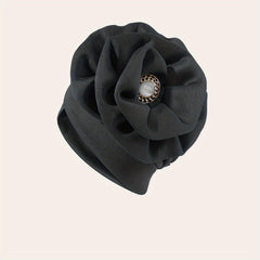 Ruffles Flower Turban Cap Faux Pearl Elastic Head Scarf Chemo Hat