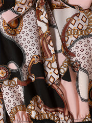  Colorblock Geometric Print Lantern Sleeve Smock Dress