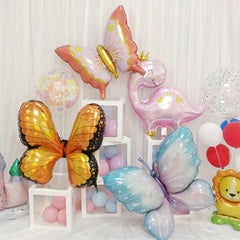 2pcs Butterfly Aluminum Film Balloon Set with Ribbon Straw