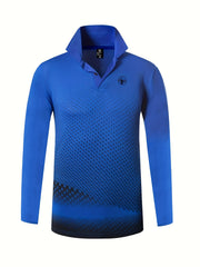 Men's Printed Long Sleeve Shirt Casual Half Button Lapel Shirt