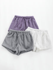Cozy Fuzzy Drawstring Sleep Shorts for Women