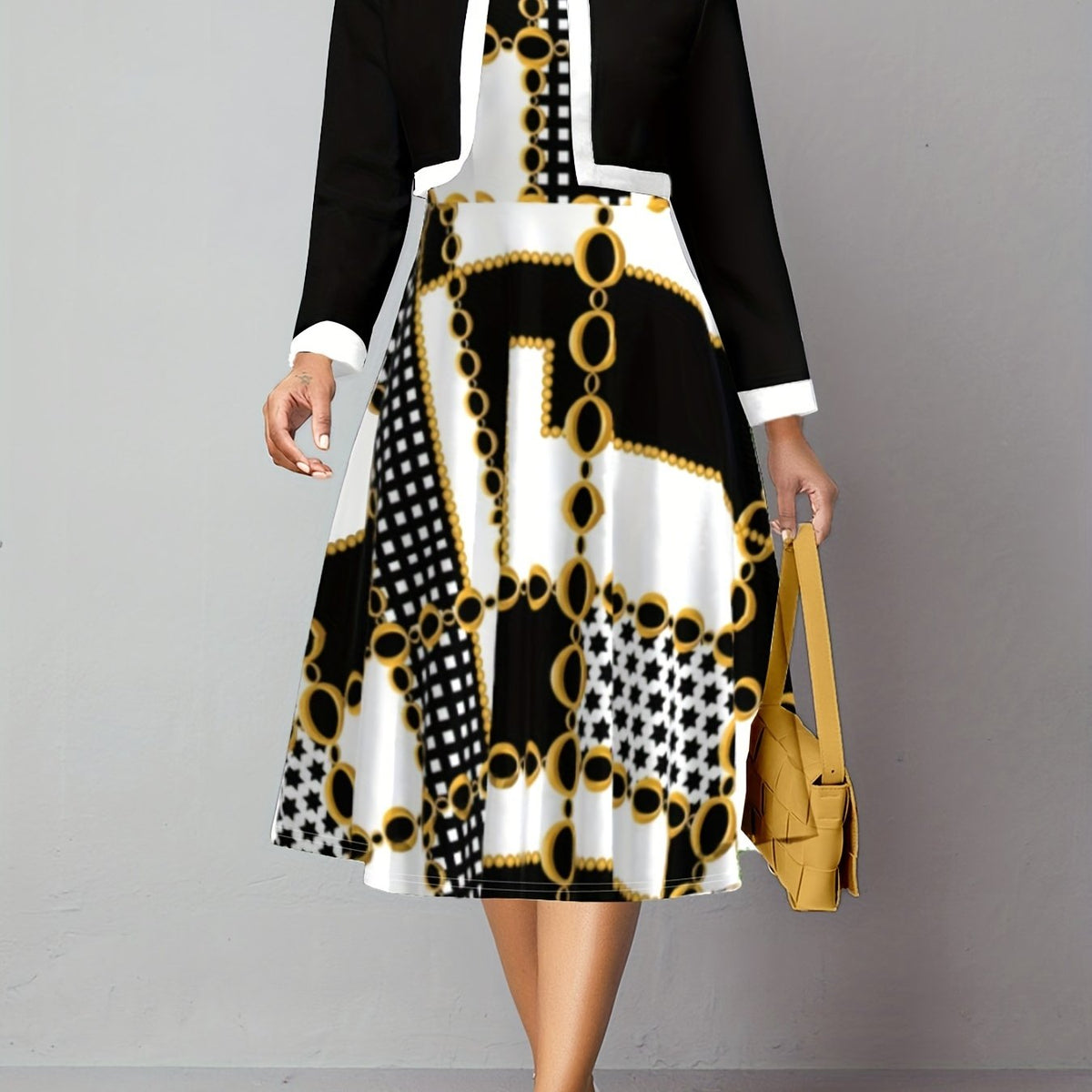  Paisley Print A-line Dress & Coat Outfit Set