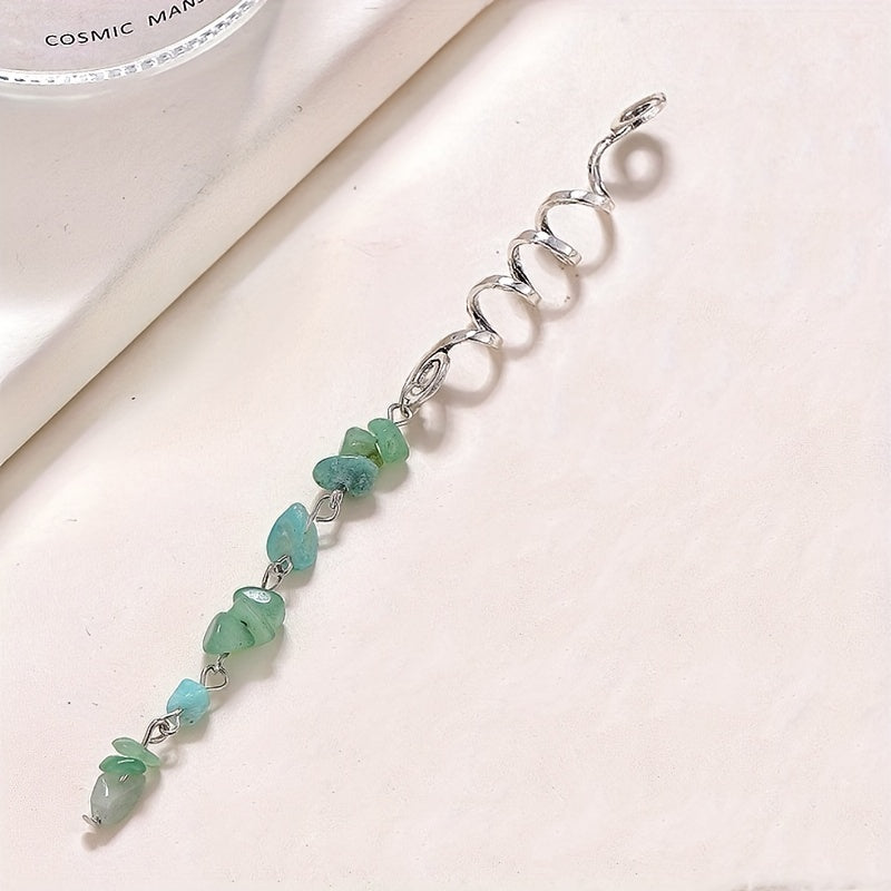 6pcs Spiral Hair Pin with Stone Tassel - Hair Coil Ring for Women Girls
