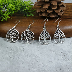 Vintage Silver Tree Of Life Pendant Earrings 2 Pairs Set