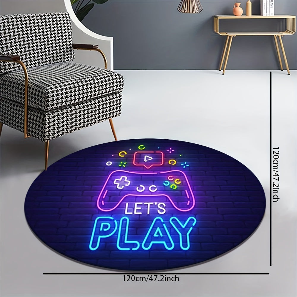 Colorful Circular Gaming Elements Floor Mat - Fun Console Pattern Design